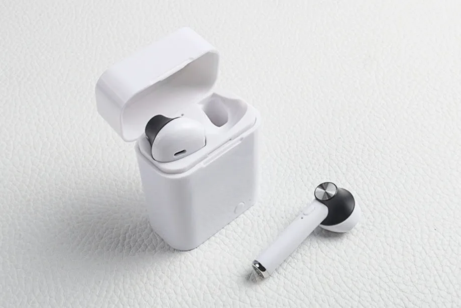 Wireless sports Bluetooth earbuds showing multiple colour options with 10-metre range