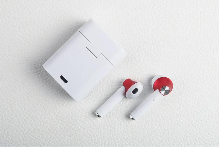 Wireless sports Bluetooth earbuds showing multiple colour options with 10-metre range