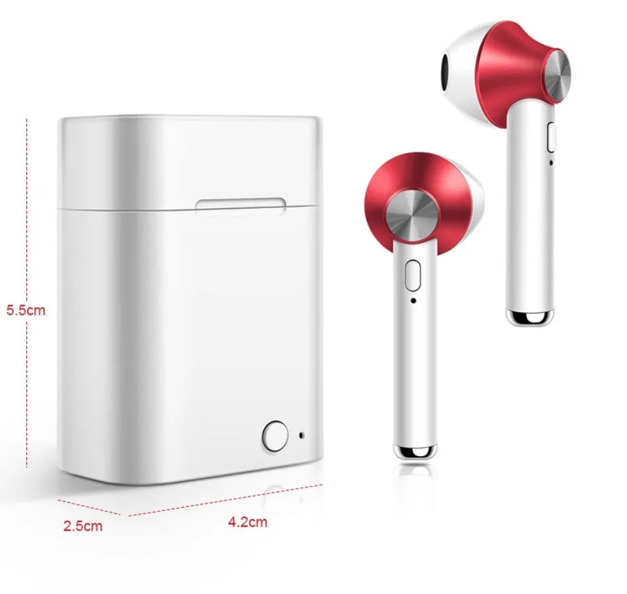 Wireless sports Bluetooth earbuds showing multiple colour options with 10-metre range