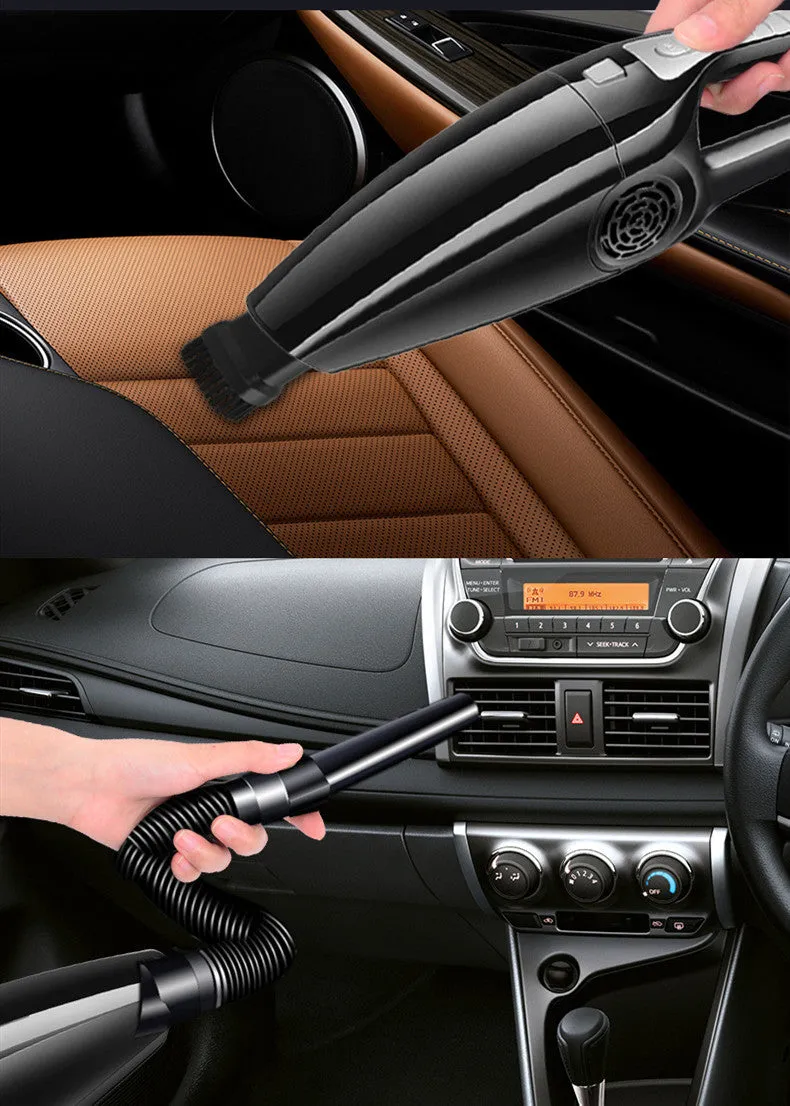 Black and orange Hypa handheld car vacuum cleaner with cigarette lighter plug.