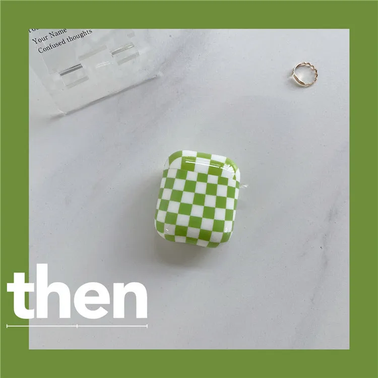 Black and green checkerboard pattern TPU case for Apple AirPods with optional pendant attachments