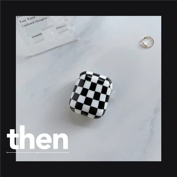 Black and green checkerboard pattern TPU case for Apple AirPods with optional pendant attachments