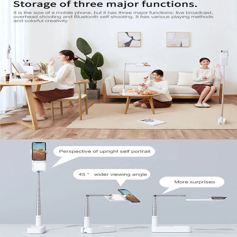 Foldable floor standing mobile phone fill light bracket with LED light source and remote control