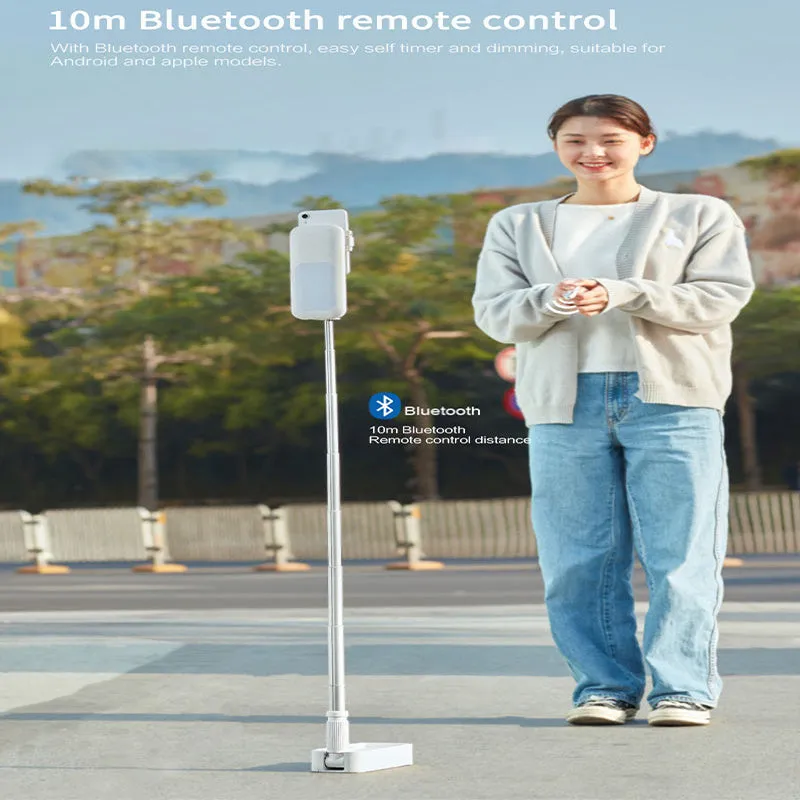 Foldable floor standing mobile phone fill light bracket with LED light source and remote control