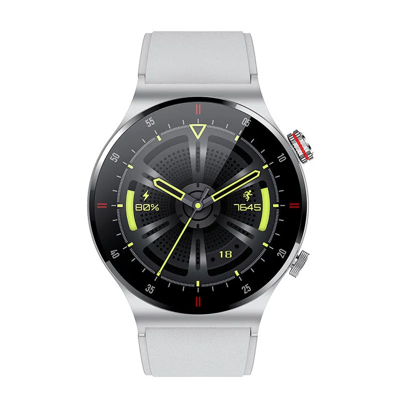 Black smart Bluetooth sports watch with silicone band and 1.28-inch touch screen showing call notification.