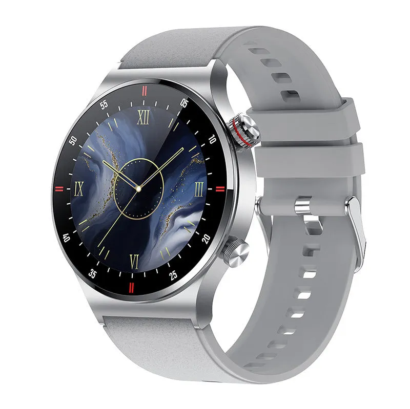 Black smart Bluetooth sports watch with silicone band and 1.28-inch touch screen showing call notification.