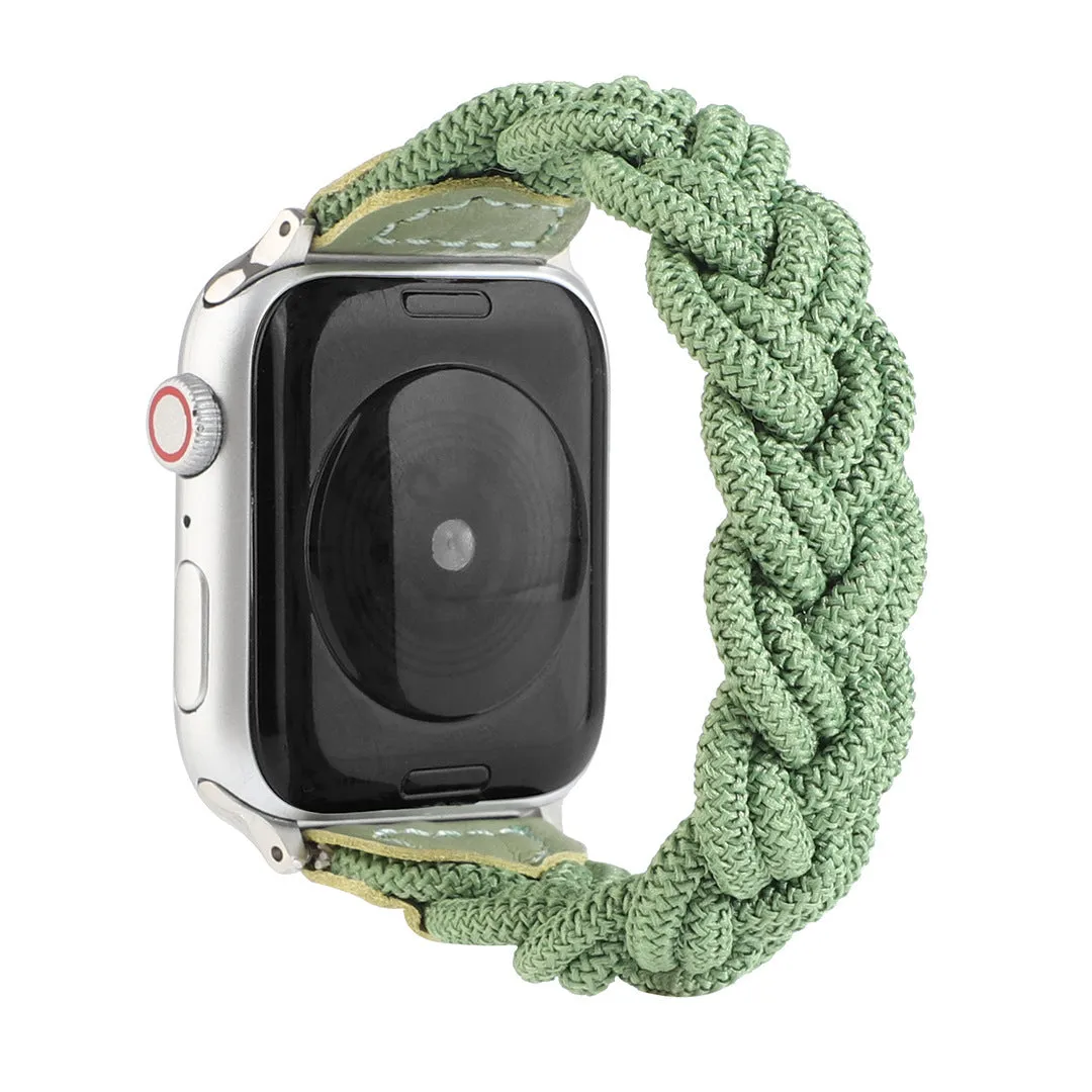 Braided single loop watch strap for Apple Watch, shown in army green colour.
