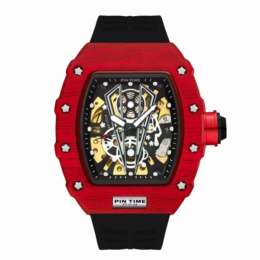 Men's automatic mechanical watch with 37mm dial and silicone strap in various colour combinations