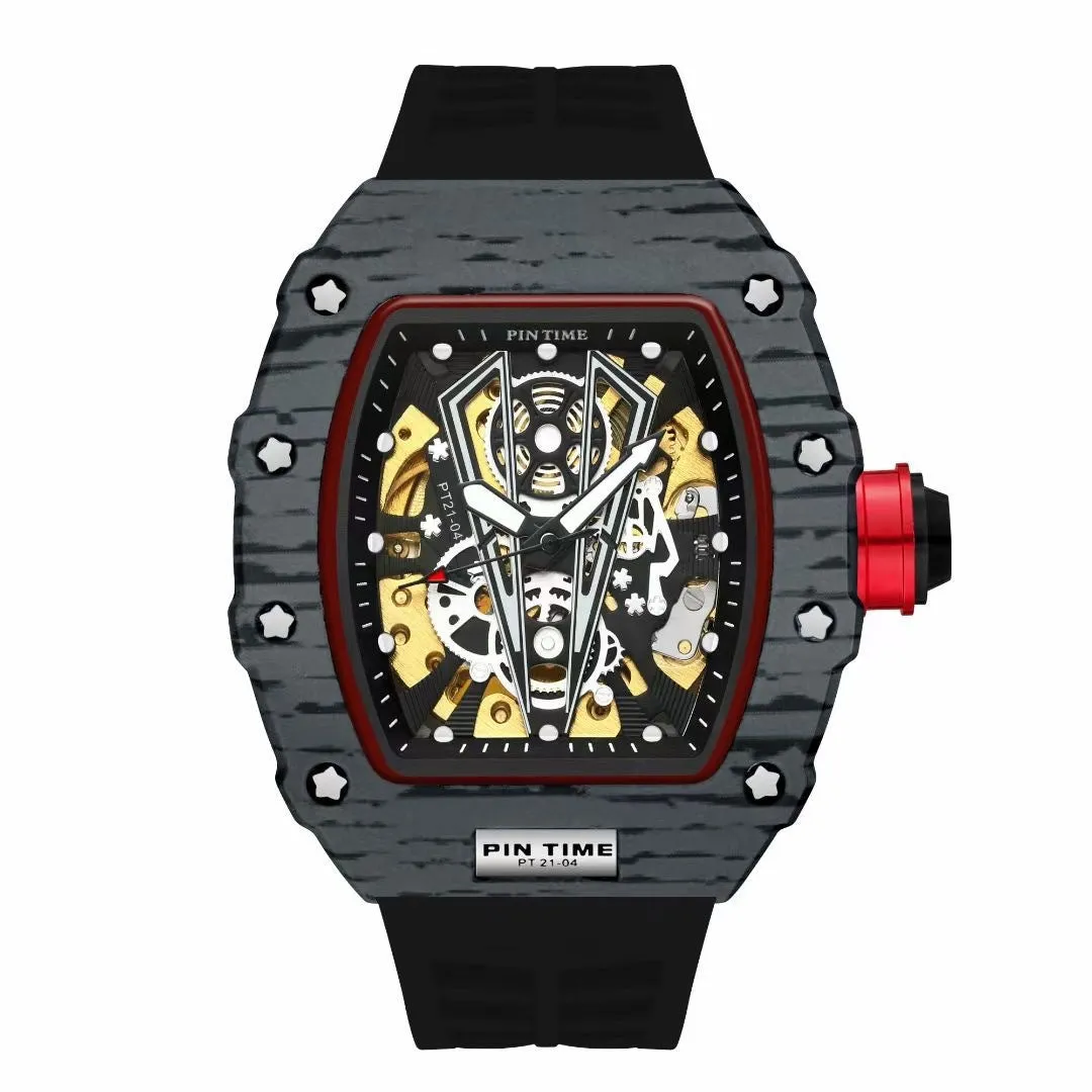 Men's automatic mechanical watch with 37mm dial and silicone strap in various colour combinations
