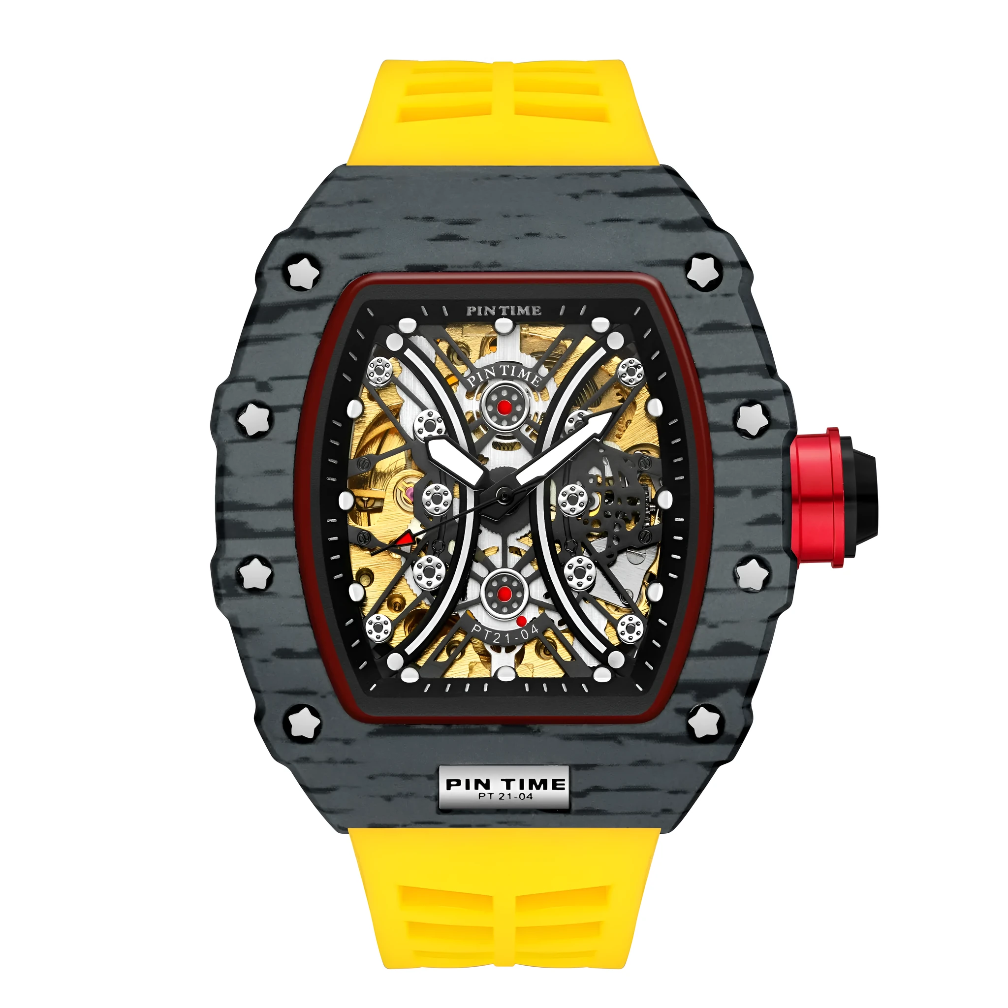 Men's automatic mechanical watch with 37mm dial and silicone strap in various colour combinations