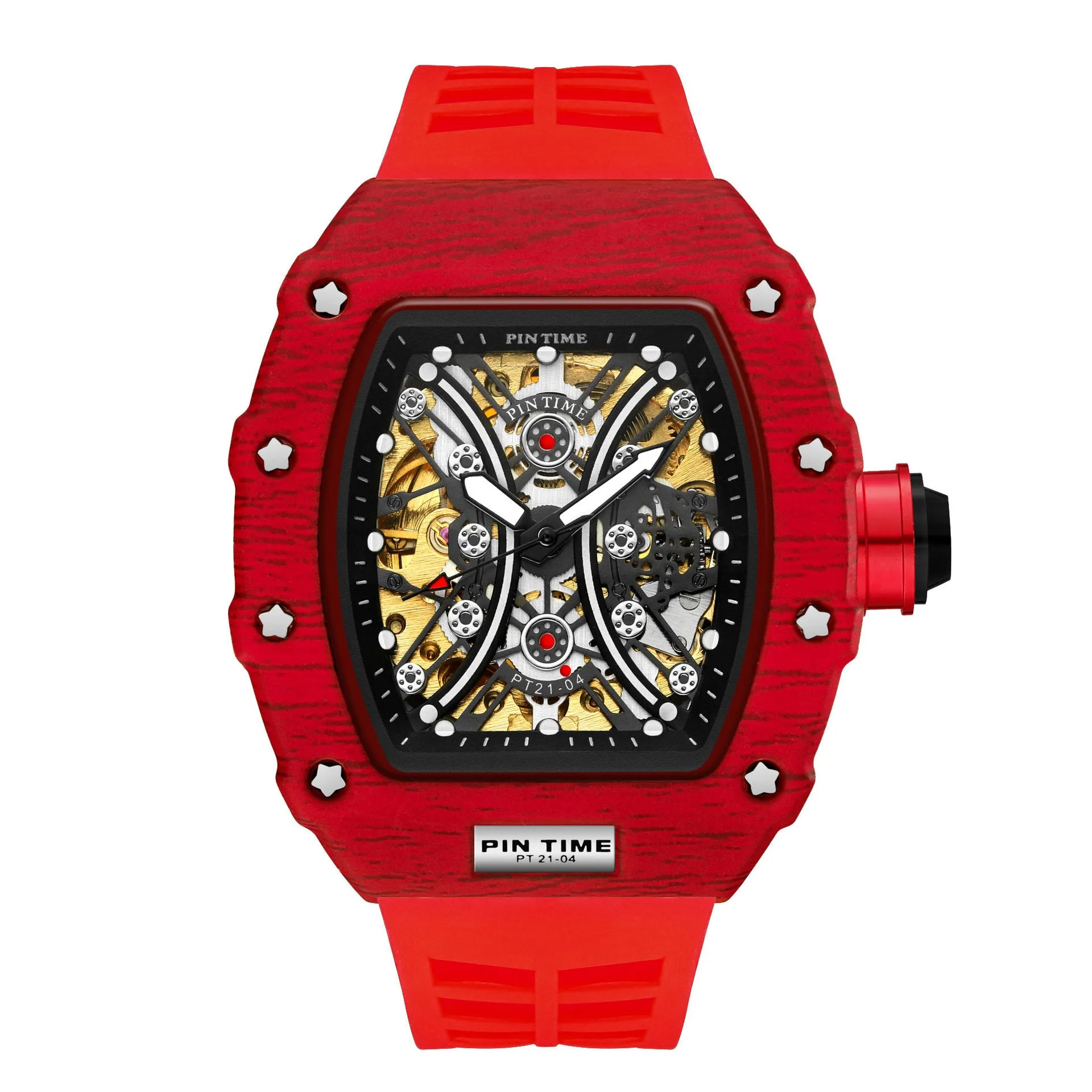 Men's automatic mechanical watch with 37mm dial and silicone strap in various colour combinations