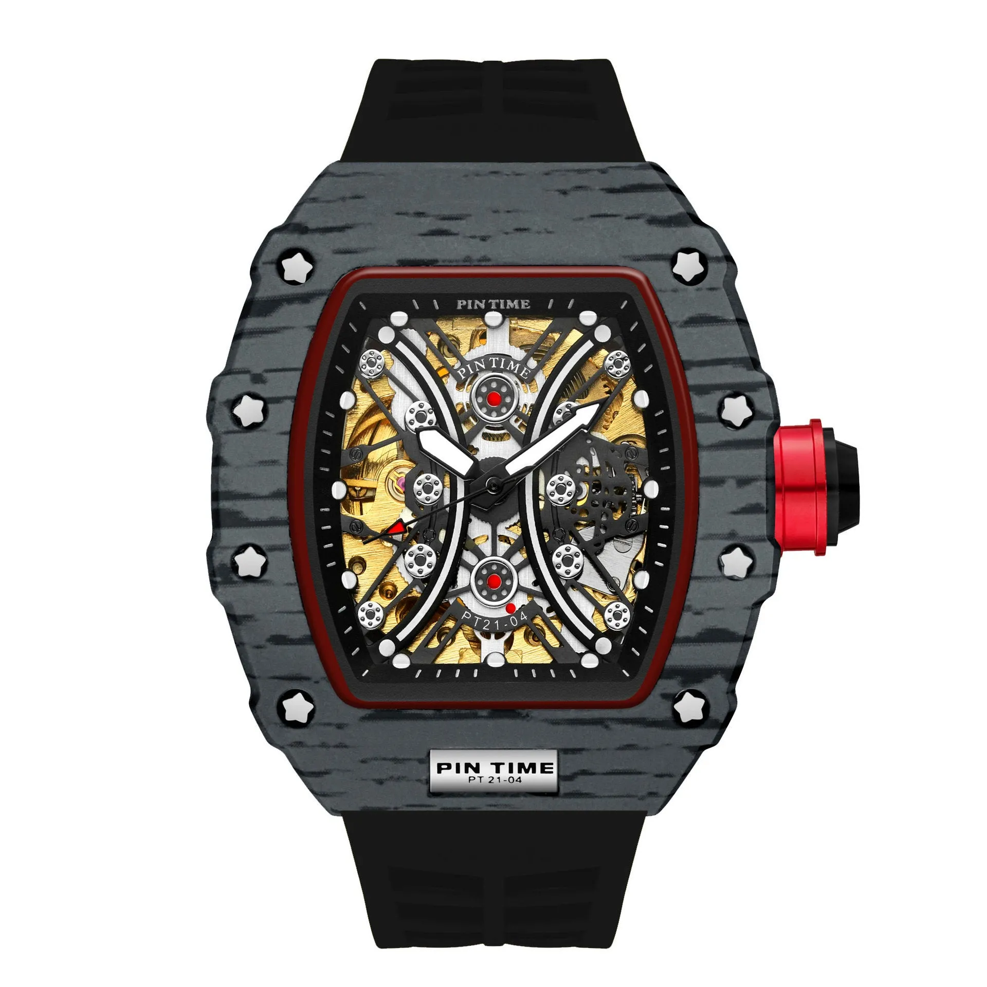 Men's automatic mechanical watch with 37mm dial and silicone strap in various colour combinations
