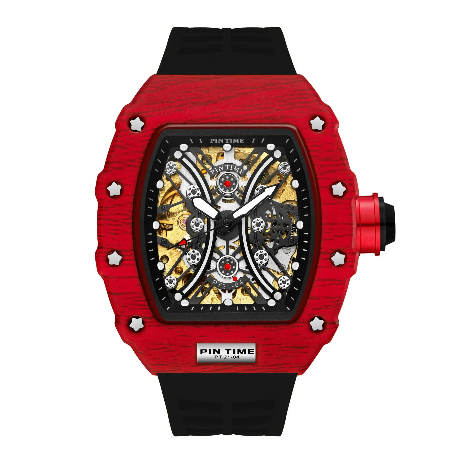 Men's automatic mechanical watch with 37mm dial and silicone strap in various colour combinations