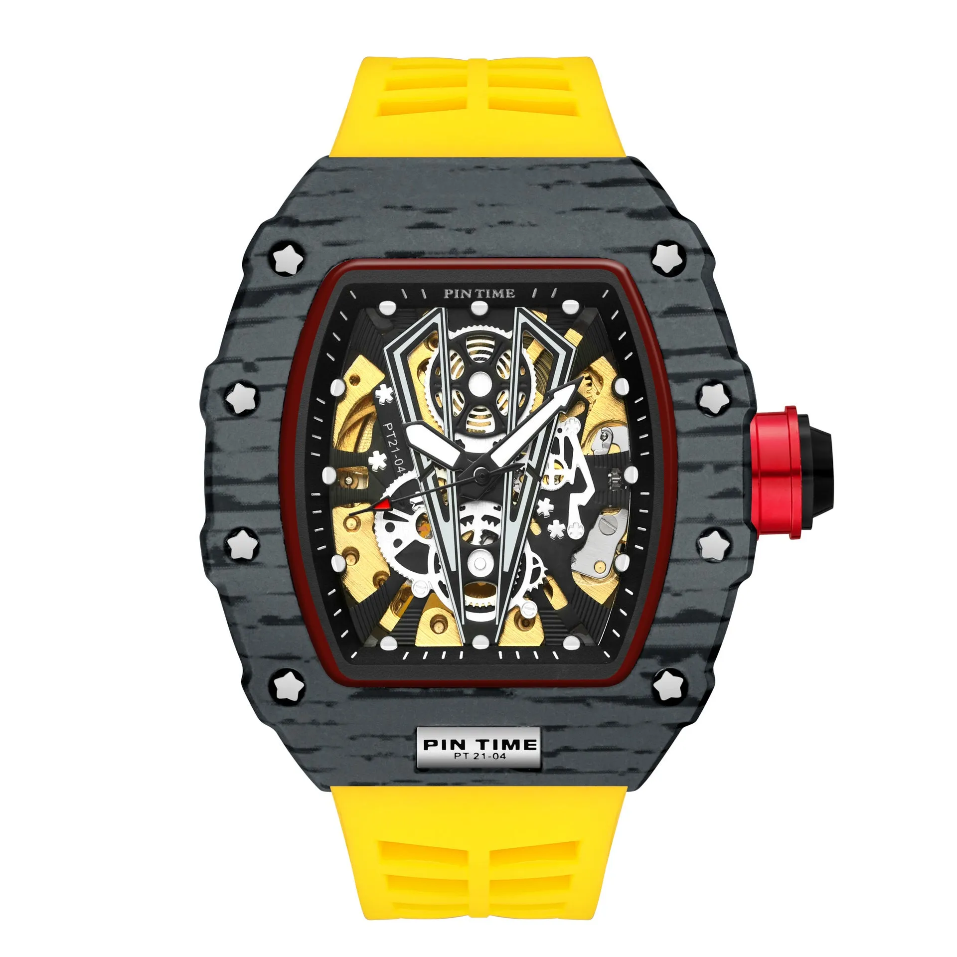 Men's automatic mechanical watch with 37mm dial and silicone strap in various colour combinations