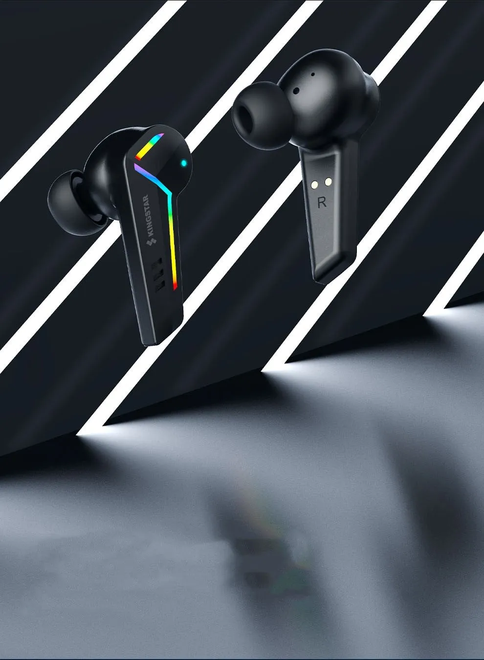 Small black TWS Bluetooth headset with earplug design for sports and gaming