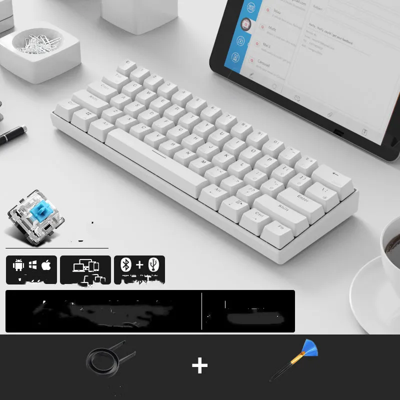 RK 61 wireless mechanical keyboard with Bluetooth, showing compact layout and carrying belt.