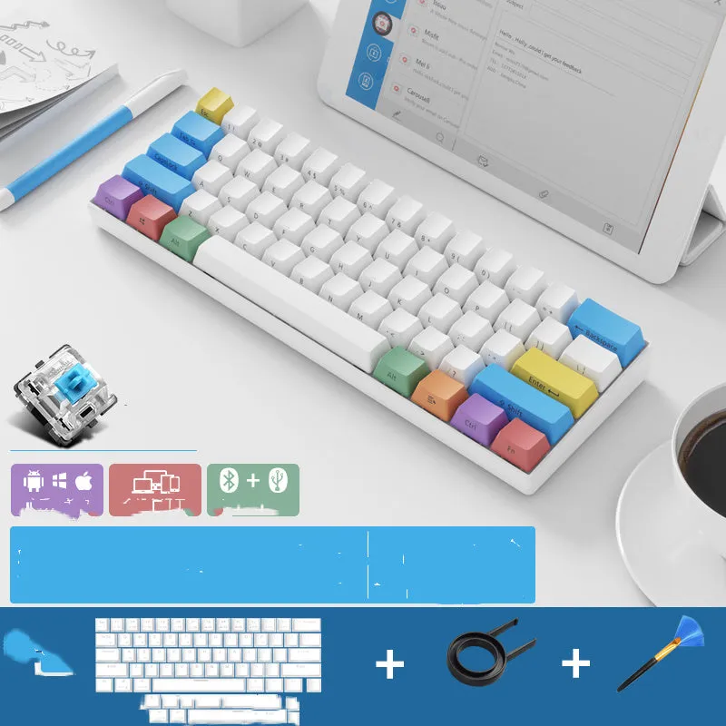 RK 61 wireless mechanical keyboard with Bluetooth, showing compact layout and carrying belt.