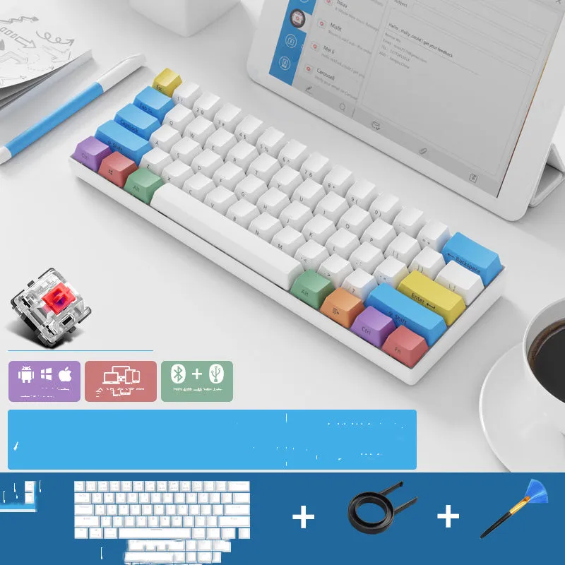 RK 61 wireless mechanical keyboard with Bluetooth, showing compact layout and carrying belt.