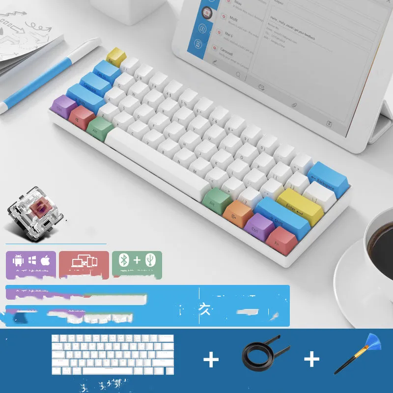 RK 61 wireless mechanical keyboard with Bluetooth, showing compact layout and carrying belt.