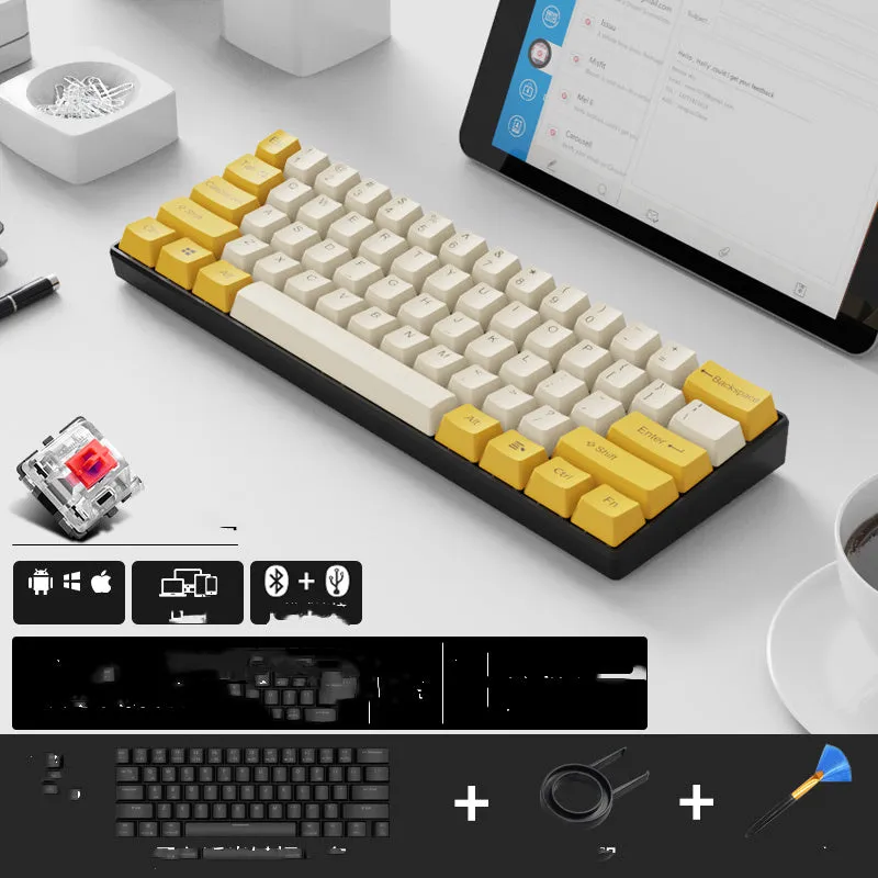 RK 61 wireless mechanical keyboard with Bluetooth, showing compact layout and carrying belt.