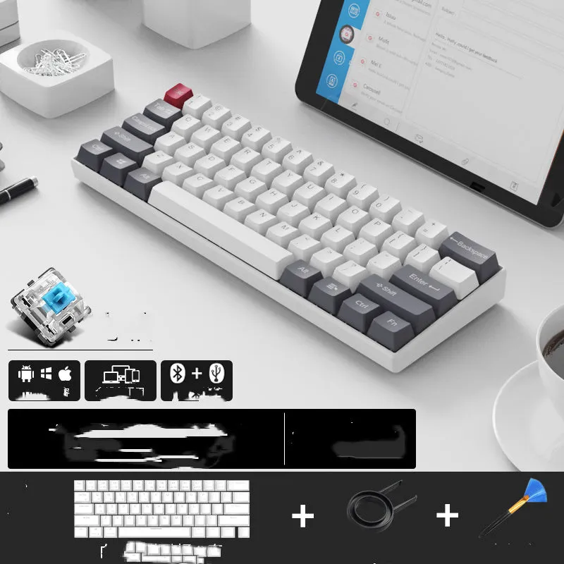 RK 61 wireless mechanical keyboard with Bluetooth, showing compact layout and carrying belt.