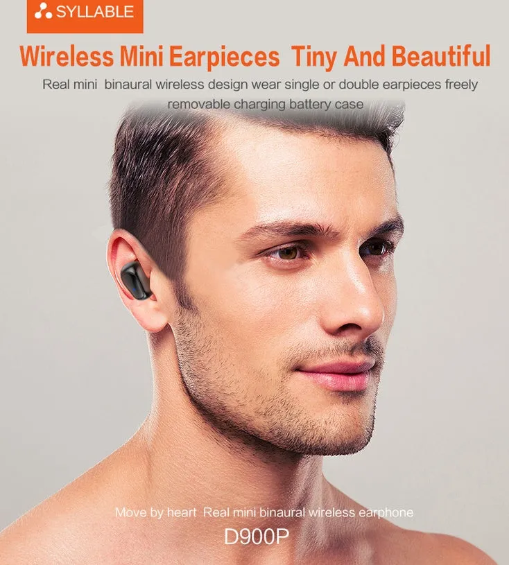 Black TWS sports headphones with separate wireless earpieces and compact charging case
