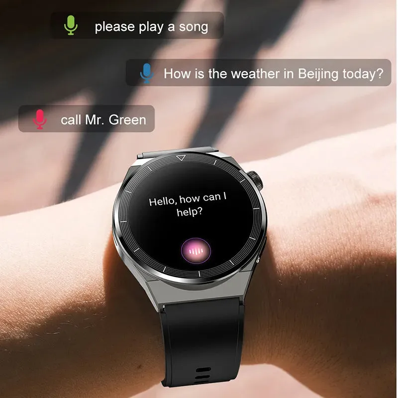 Black silicone strap silver vinyl case smartwatch with Bluetooth calling and health monitoring features on wrist