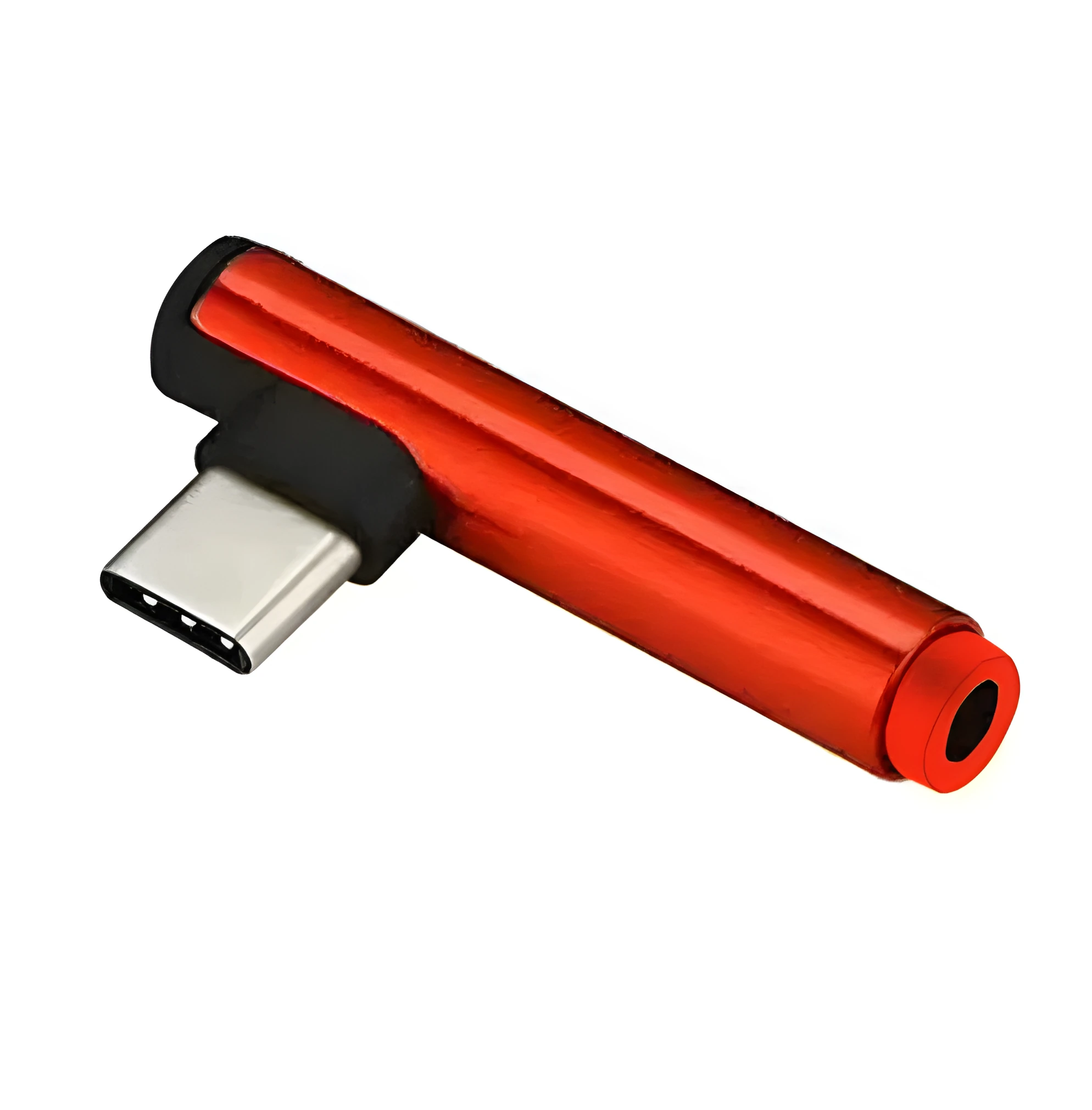 Aluminium Type-C to 3.5mm audio adapter showing elbow design in multiple colour options