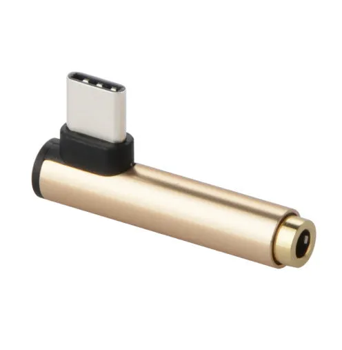 Aluminium Type-C to 3.5mm audio adapter showing elbow design in multiple colour options