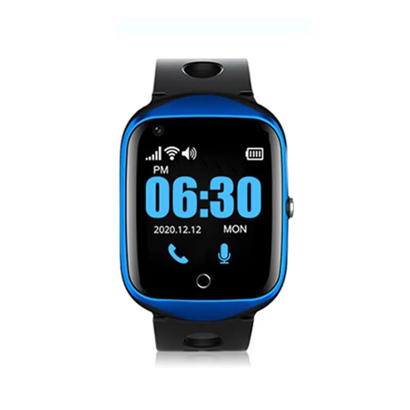 Black intelligent positioning phone watch for the elderly with a square screen and silicone strap.