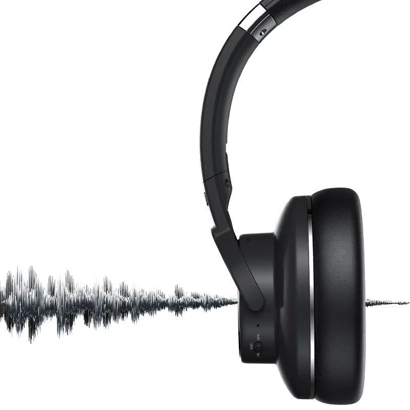 Cold black Bluetooth wireless over-ear headphones with active noise cancellation and built-in microphone