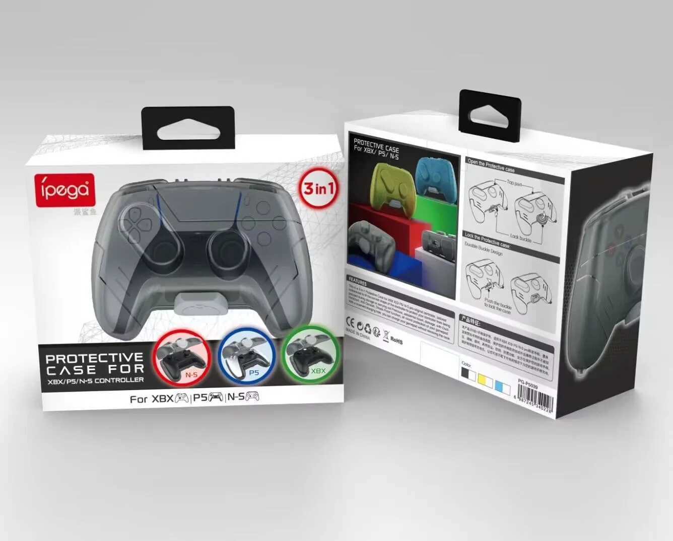 Transparent grey hard plastic game controller protective storage case