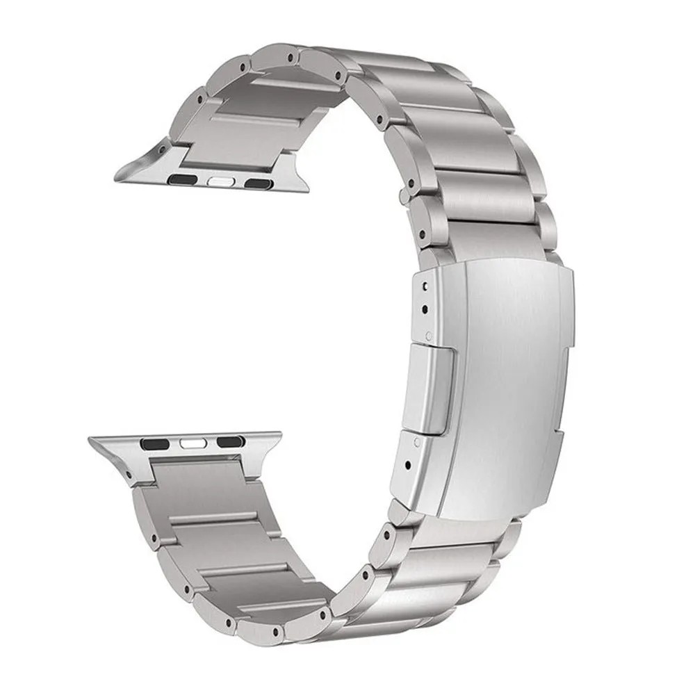 Titanium alloy Apple Watch replacement strap with folding buckle in black or silver