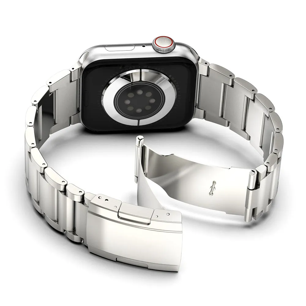 Titanium alloy Apple Watch replacement strap with folding buckle in black or silver