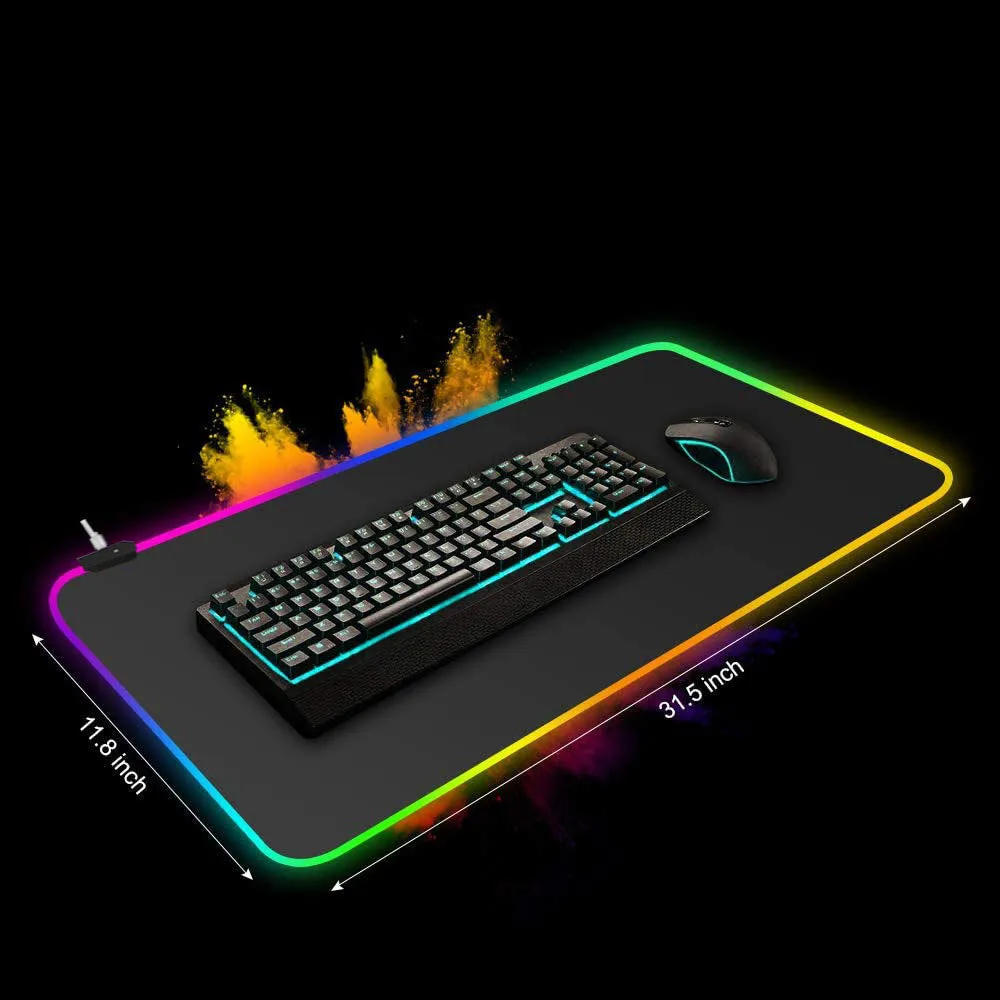 RGB luminous starry sky pattern mouse pad with natural rubber non-slip base on desk