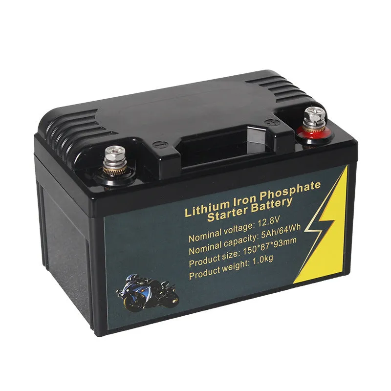 Black 12V 100Ah lithium iron phosphate battery showing terminal connections and housing