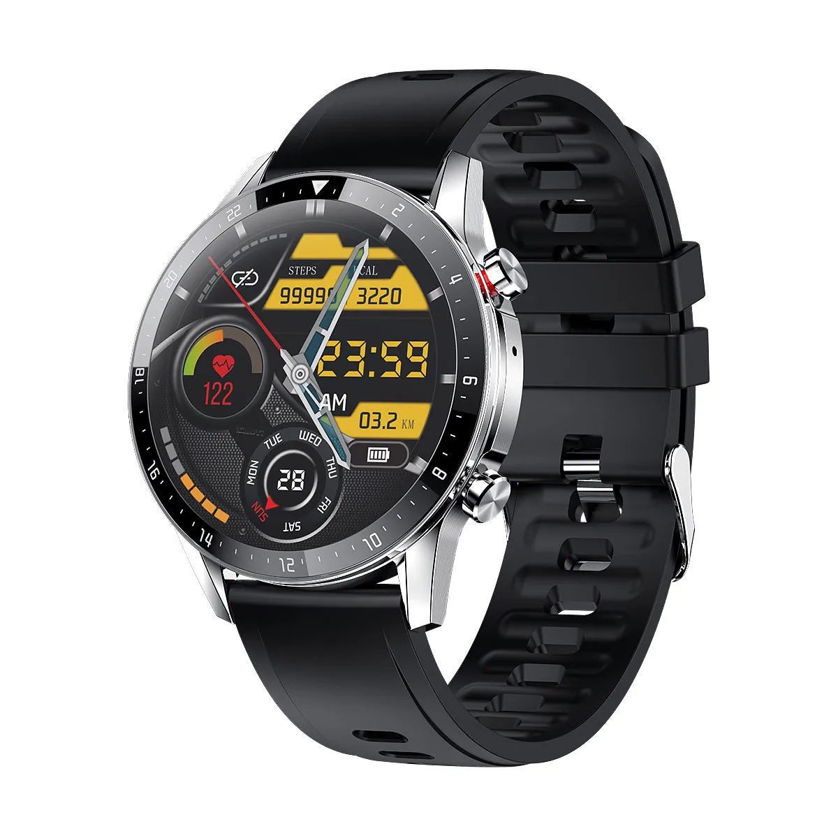 Blue alloy Bluetooth smartwatch with 1.3-inch screen showing call interface on wrist