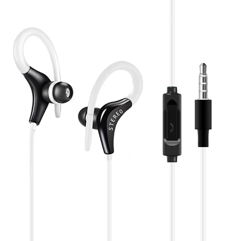 Earhook sport headphones with microphone and 1.2 metre cable in various colours