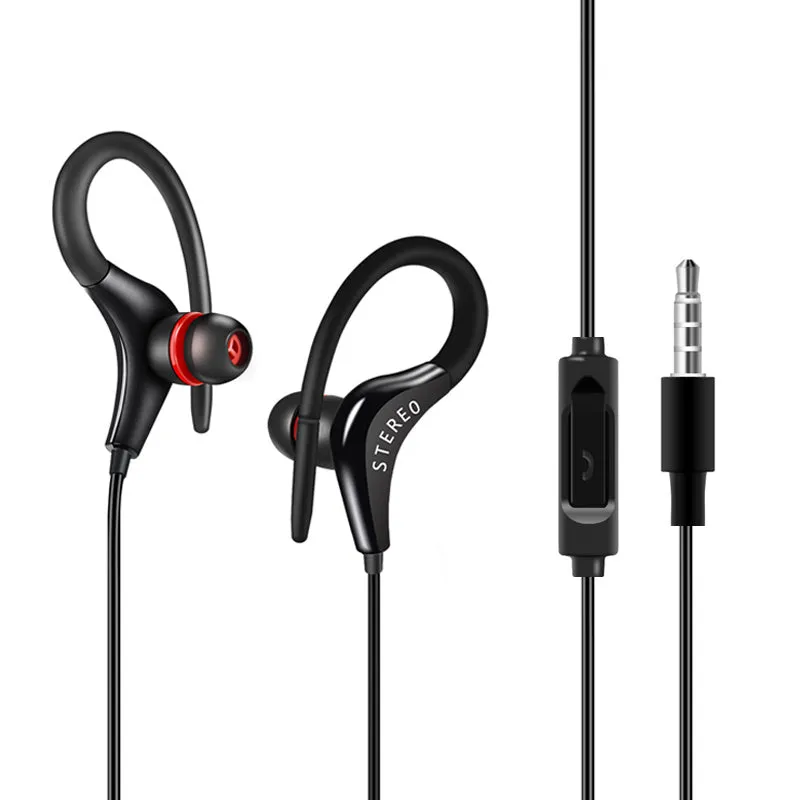 Earhook sport headphones with microphone and 1.2 metre cable in various colours
