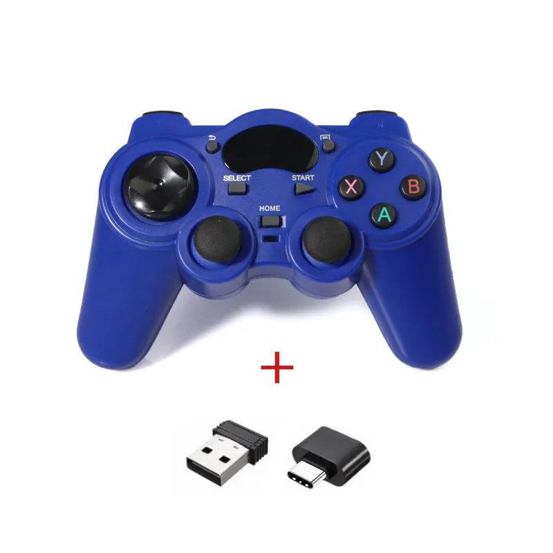 Multi-platform wireless gaming controller in black, blue, grey, or red with human curve design