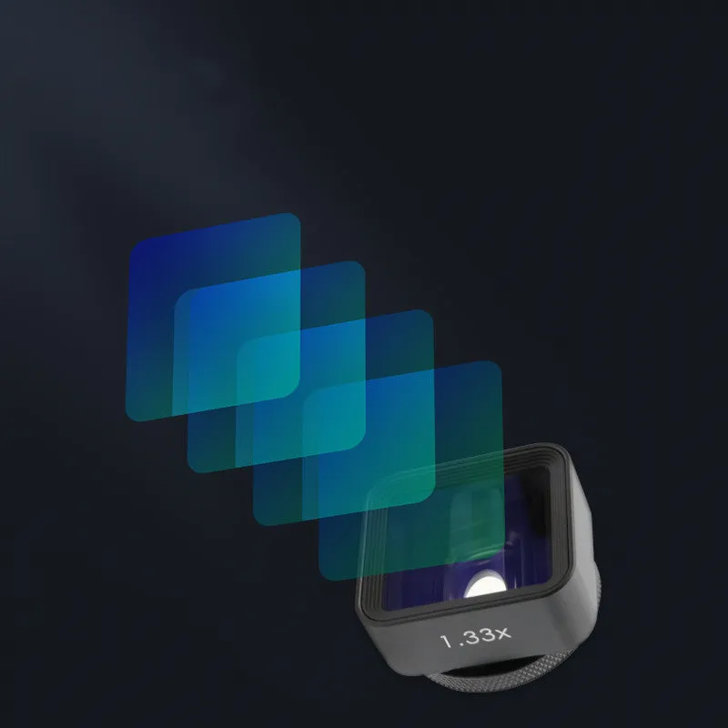Black SANYK 1.33x anamorphic lens for smartphones creating cinematic widescreen video.