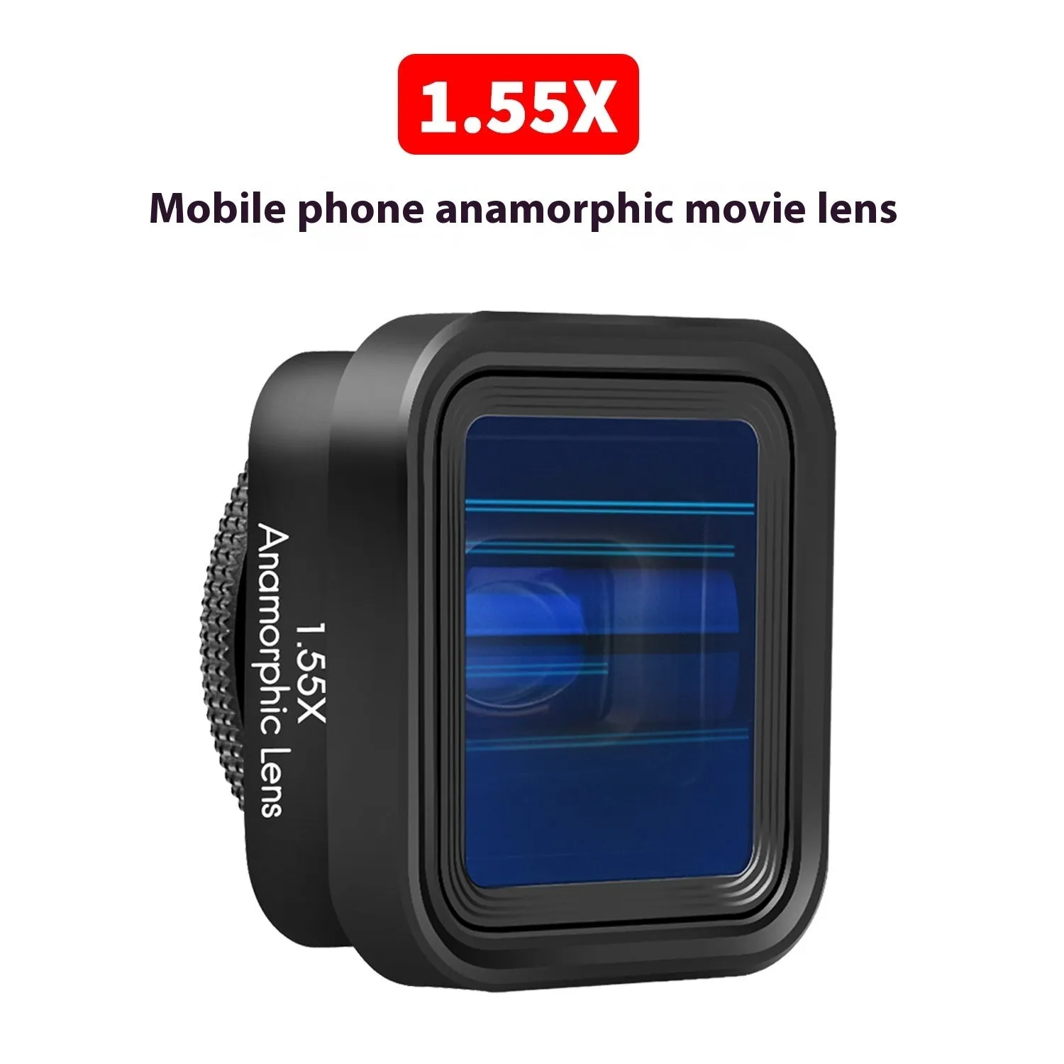 Black SANYK 1.33x anamorphic lens for smartphones creating cinematic widescreen video.