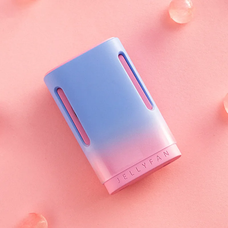 Jelly USB hanging neck fan in mint peach colour, compact and portable for hands-free cooling