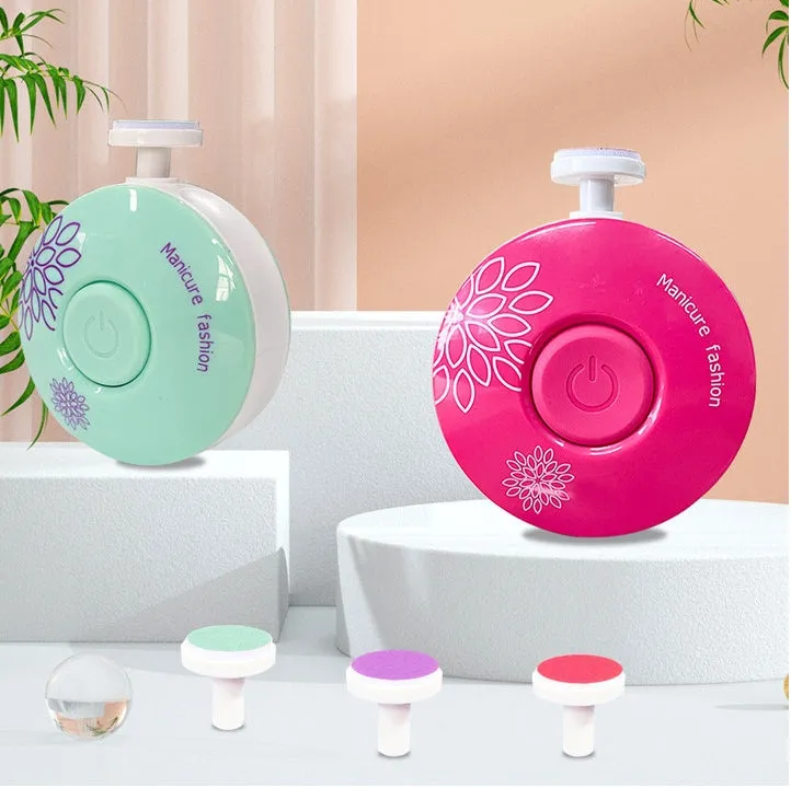 Baby electric nail polisher set with three grinding heads in red or green ABS plastic