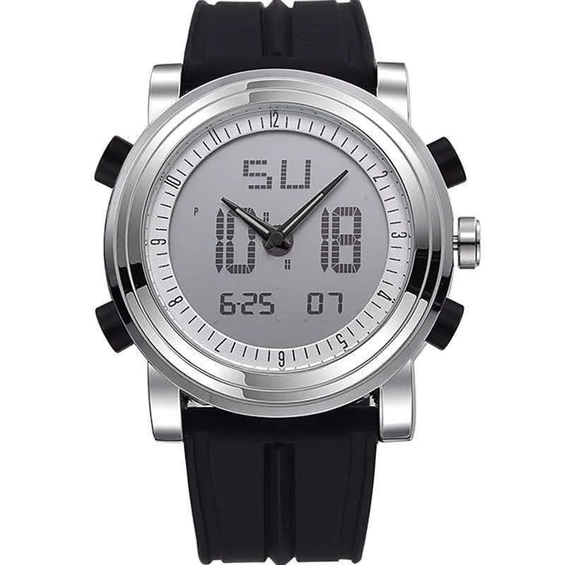 Double display luminous electronic watch with 47mm mineral glass and analogue digital dial