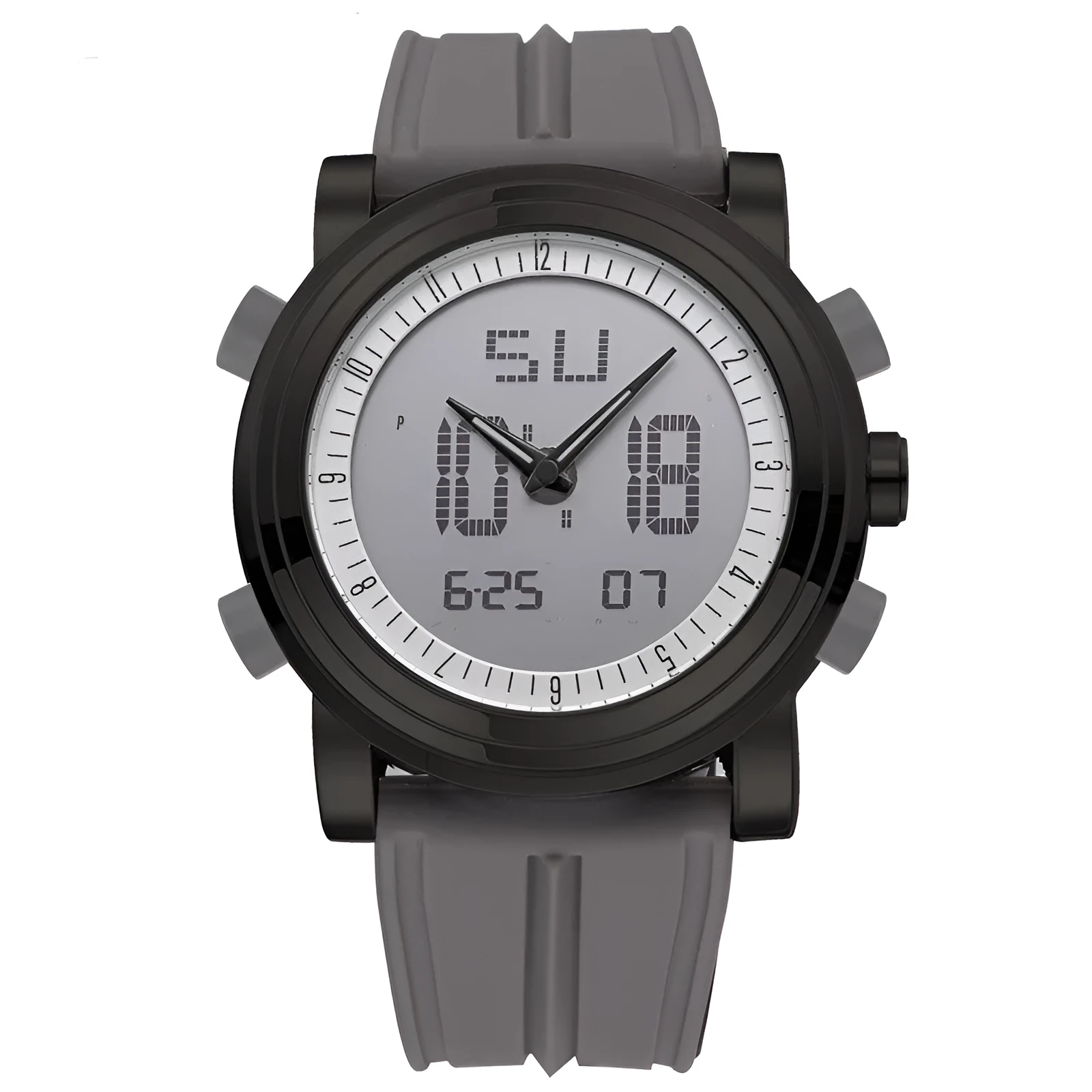 Double display luminous electronic watch with 47mm mineral glass and analogue digital dial