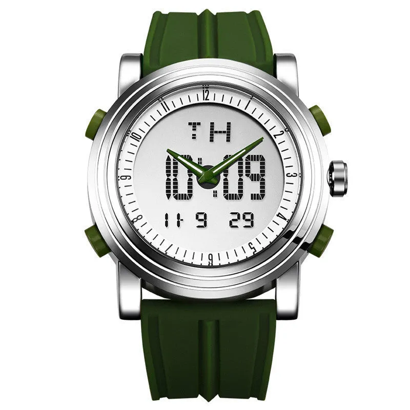 Double display luminous electronic watch with 47mm mineral glass and analogue digital dial