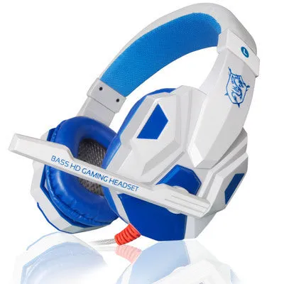PC780 gaming headphones in black and blue, showing head-mounted design with microphone.