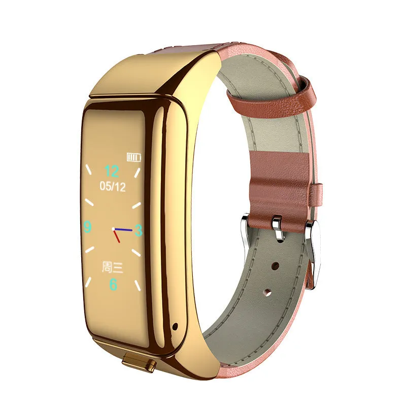 Bluetooth smartwatch with touch screen on a choice of leather, silicone, or steel wrist strap.