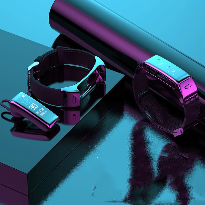 Bluetooth smartwatch with touch screen on a choice of leather, silicone, or steel wrist strap.